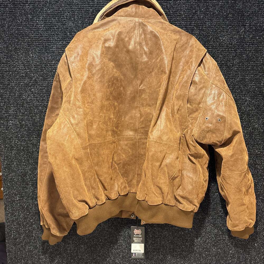 FLAVOR Men's Leather Flight Bomber Jacket Aviator Brown Extra Large Zip Front - Picture 5 of 5